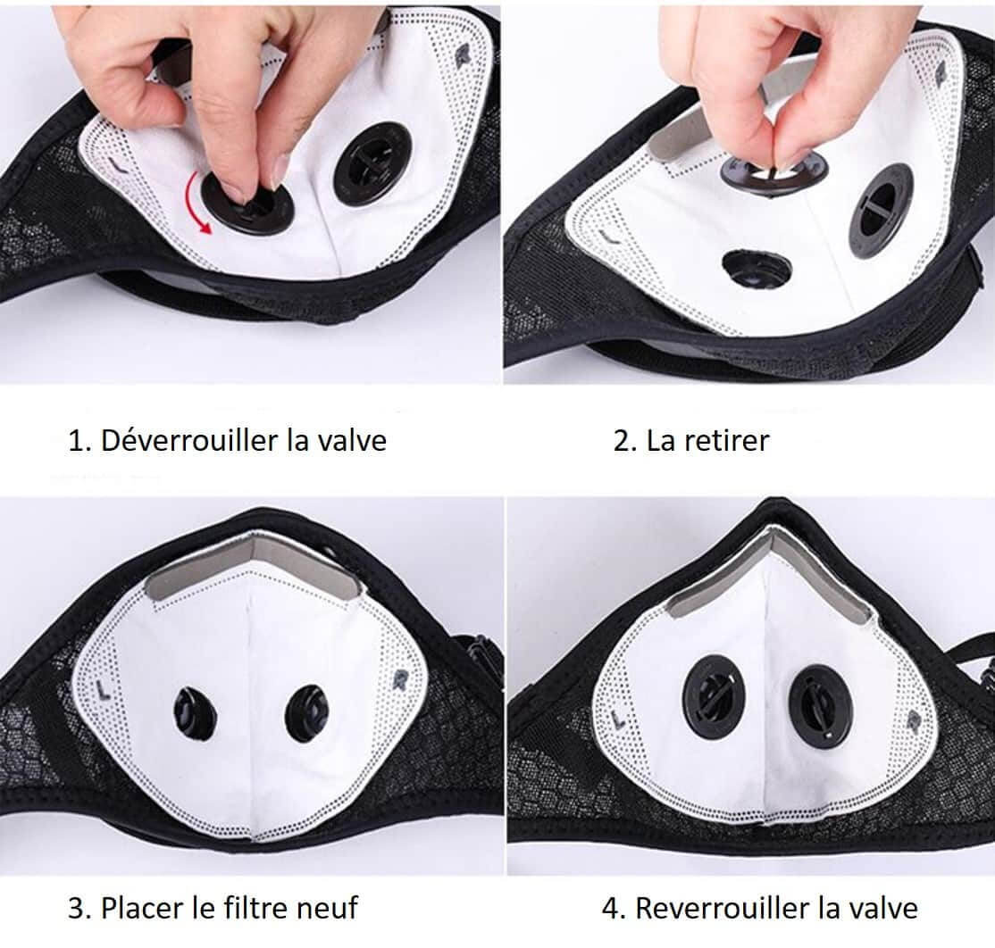 Black Biker anti-pollution mask with valves