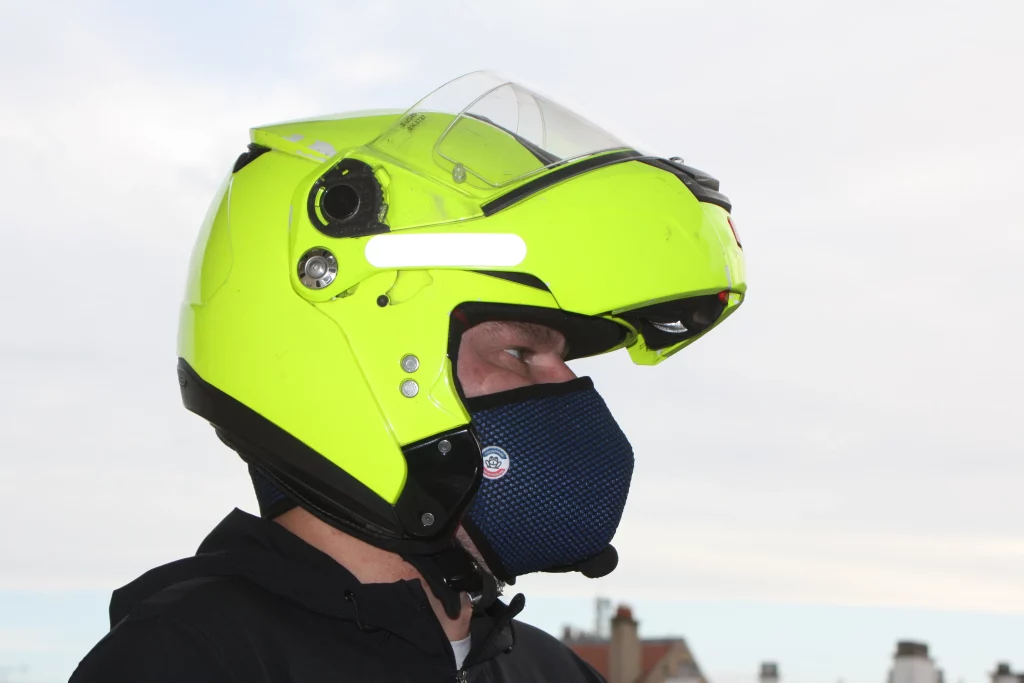 biker with blue Frogmask and yellow helmet