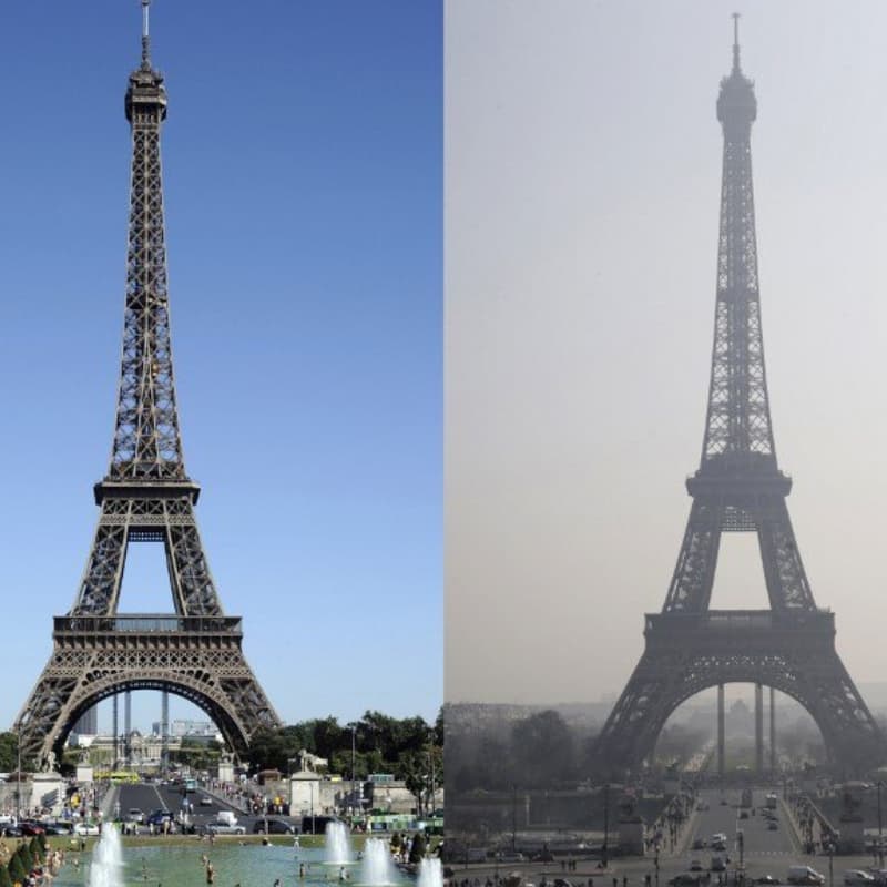 Vue de la tour Eiffel avec et sans pic de pollution